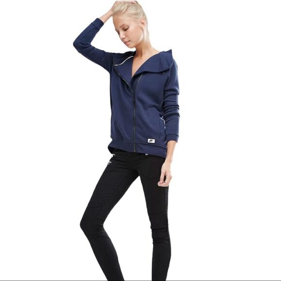 Nike Modern Asymmetrical Zip Hoodie In Navy - Picture 3 of 10